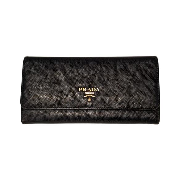 PRADA Black Saffiano Leather Wallet with Gold Zipper COA Card Included - Picture 2 of 16